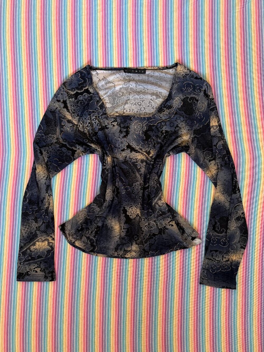 90's Ninety Dark Blue Square Neck Womens Top Size Medium Paper Tag Made in USA